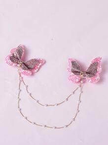 1pc Elegant And Colorful Butterfly Pearl Chain Hair Clip For Girls - Multicolor - View 3