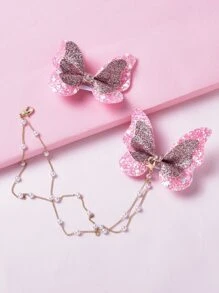 1pc Elegant And Colorful Butterfly Pearl Chain Hair Clip For Girls - Multicolor - View 4
