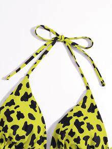 Plus Leopard Halter Triangle Bikini Top - Yellow - View 4