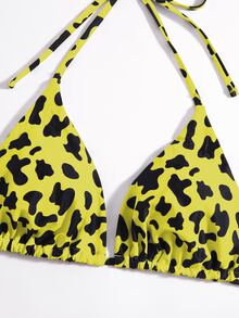 Plus Leopard Halter Triangle Bikini Top - Yellow - View 5
