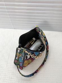 Colorful Chain Decor Snakekin Pattern Purse Shoulder Bag For Women - Multicolor - View 4