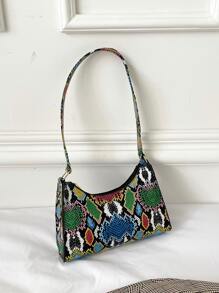 Colorful Chain Decor Snakekin Pattern Purse Shoulder Bag For Women - Multicolor - View 7