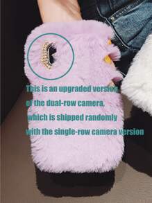 Rhinestone Decor Fluffy Case Tương thích với iPhone - Màu tím - Xem 4