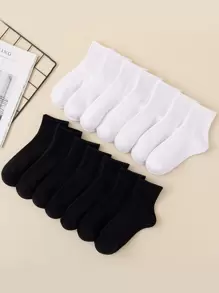 14pairs Solid Ankle Socks - Black and White - View 1