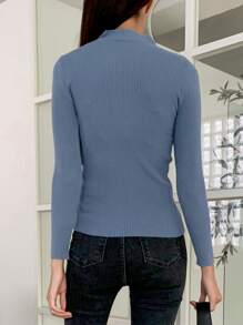 DAZY 1 pieza Suéter de mujer con cuello alto y manga larga, estilo de negocios casual, para otoño, parte superior de manga larga