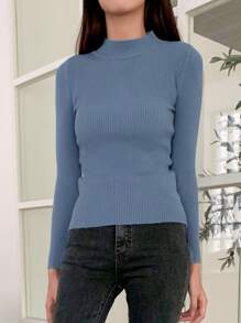 DAZY 1 pieza Suéter de mujer con cuello alto y manga larga, estilo de negocios casual, para otoño, parte superior de manga larga