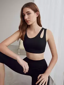 SHEIN Cut-Out No Show Sports Bra - Black - View 7