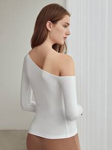 MOTF PREMIUM 醋酸纖維不對稱領T恤 - 白色 - 查看 2