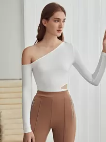 MOTF PREMIUM 醋酸纖維不對稱領T恤 - 白色 - 查看 1