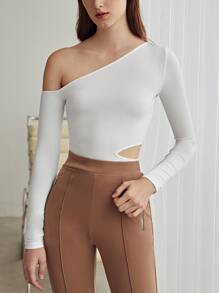 MOTF PREMIUM 醋酸纖維不對稱領T恤 - 白色 - 查看 5