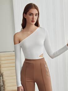 MOTF PREMIUM 醋酸纖維不對稱領T恤 - 白色 - 查看 8