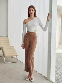 MOTF PREMIUM 醋酸纖維不對稱領T恤 - 白色 - 查看 9