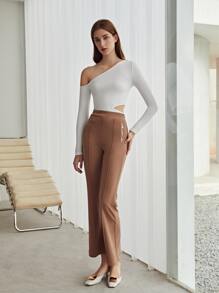 MOTF PREMIUM 醋酸纖維不對稱領T恤 - 白色 - 查看 10