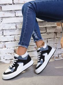 Colorblock Lace-up Front High Top Skate Shoes - Multicolor - View 1