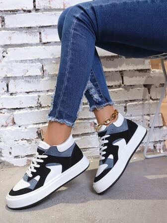 Colorblock Lace-up Front High Top Skate Shoes