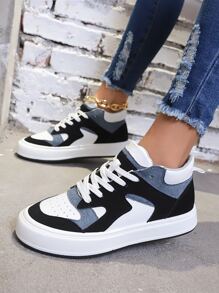 Colorblock Lace-up Front High Top Skate Shoes - Multicolor - View 2