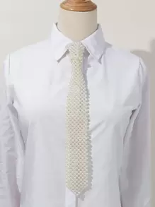 Corbata con diseño de perla artificial - Beis - Ver 1