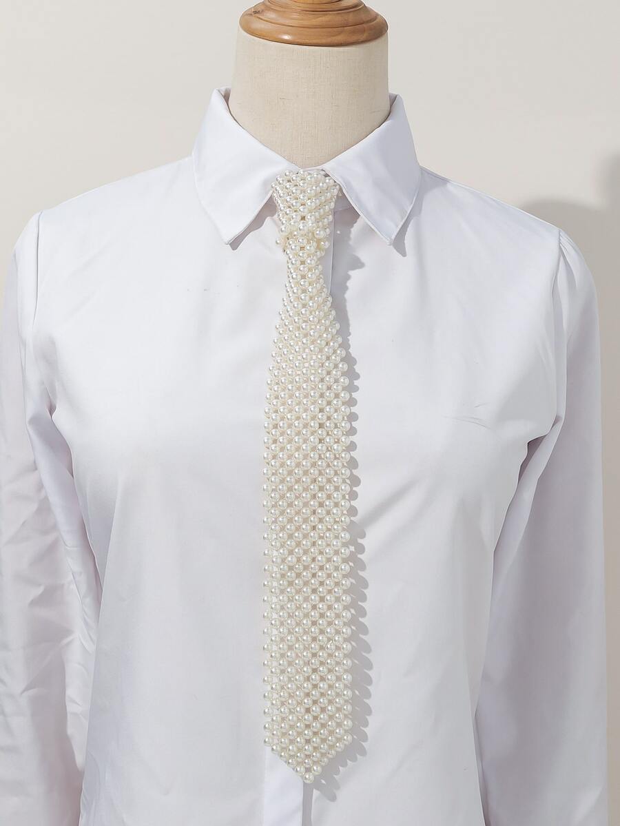 Corbata con diseño de perla artificial - Beis - Ver 1
