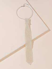 Corbata con diseño de perla artificial - Beis - Ver 2