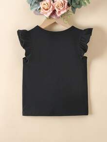 Niñas Camiseta con estampado de corazón y letra ribete con fruncido - Negro - Ver 2