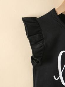 Niñas Camiseta con estampado de corazón y letra ribete con fruncido - Negro - Ver 4