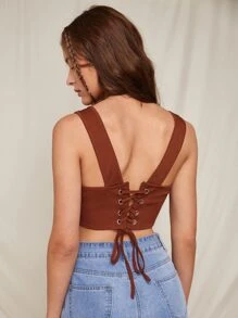 ROMWE 繫帶手帕下擺背心上衣 - 鏽棕色 - 查看 2