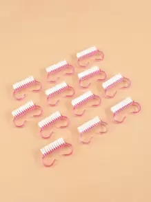 12 chiếc cọ làm sạch bụi trong suốt nhiều màu sắc, cọ làm móng có tay cầm với lông bàn chải bằng sợi poly để làm sạch móng tay - Hồng - Xem 1