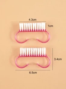 12 chiếc cọ làm sạch bụi trong suốt nhiều màu sắc, cọ làm móng có tay cầm với lông bàn chải bằng sợi poly để làm sạch móng tay - Hồng - Xem 2