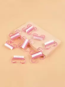 12 chiếc cọ làm sạch bụi trong suốt nhiều màu sắc, cọ làm móng có tay cầm với lông bàn chải bằng sợi poly để làm sạch móng tay - Hồng - Xem 4