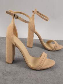 Curve Toe Skinny Strap Over Going Out Heels - Khaki - View 4
