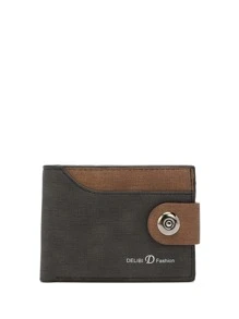 DE LI BI 男士字母圖案按扣短皮夾 - 黑色 - 查看 1