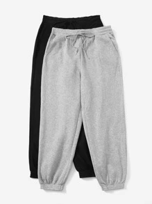 SHEIN EZwear Plus 2pcs Slant Pockets Drawstring Waist Joggers - Multicolor - View 4