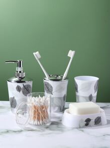 5pcs Leaf Print Soap Dispenser & Soap Box & Gargle Cup Set, Modern Soap Dispenser Set For Bathroom Home Bathroom Decor Fall Decor Back To School - Multicolor - View 5