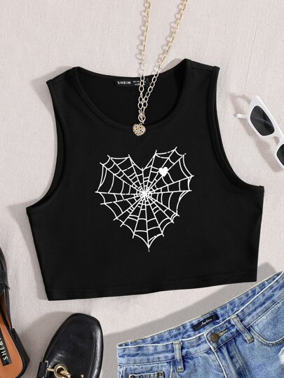 Plus Spiderweb Print Tank Top