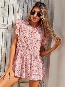 Áo sơ mi nữ Xù Viên lá sen Họa tiết hoa Boho - Đỏ và trắng - Xem 5