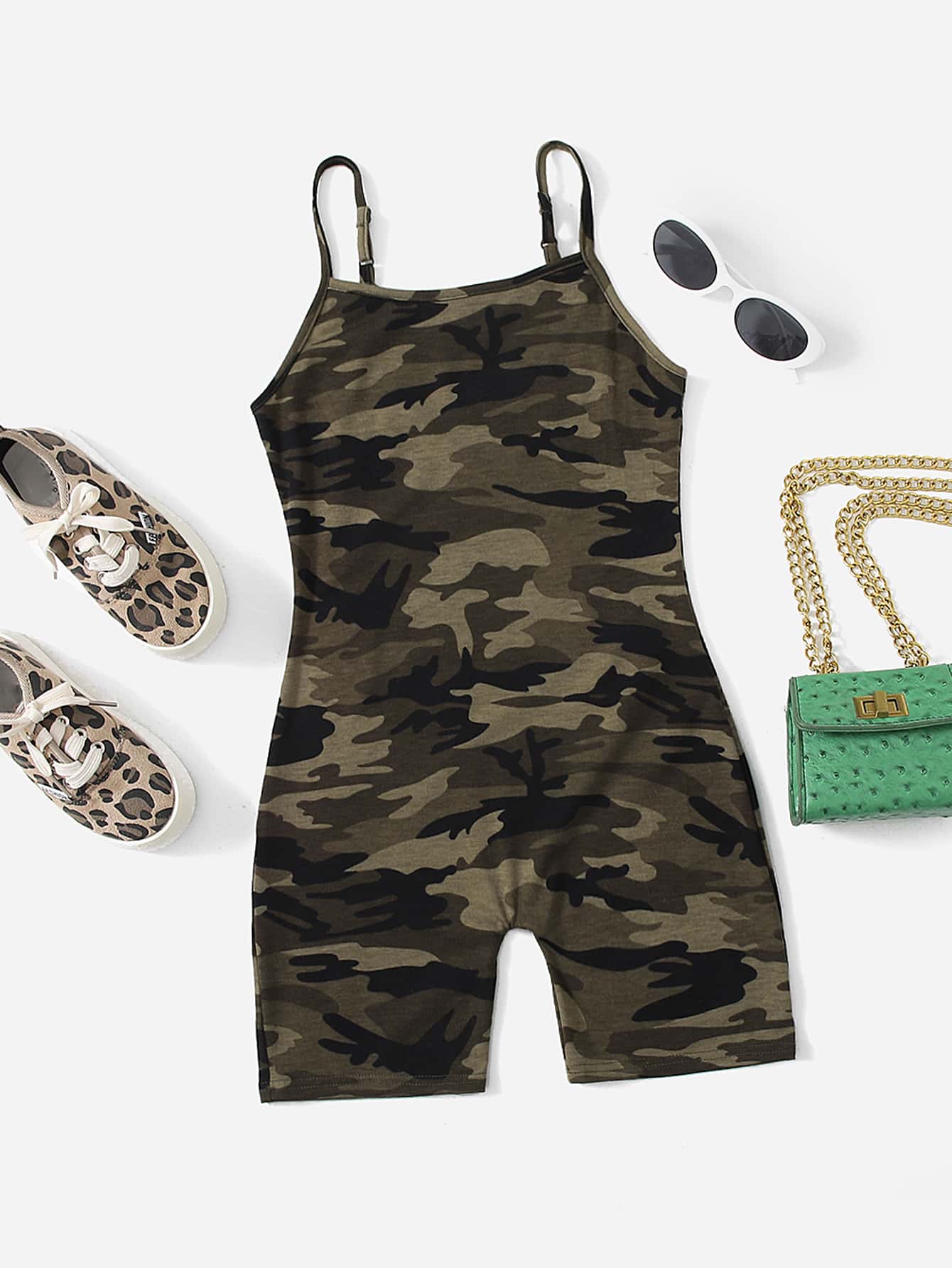 SHEIN Tween Girl Camo Print Romper - Multicolor - View 1