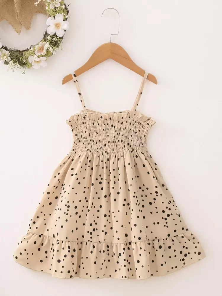 Young Girl Asymmetrical Polka Dot Allover Print Ruffled Cami Dress , Suitable For Daily/Casual/Beach/Vacation