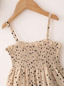 SHEIN Young Girl Asymmetrical Polka Dot Allover Print Ruffled Cami Dress , Suitable For Daily/Casual/Beach/Vacation