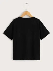 SHEIN 男孩雜色針織紐扣細節T恤 - 黑色 - 查看 2