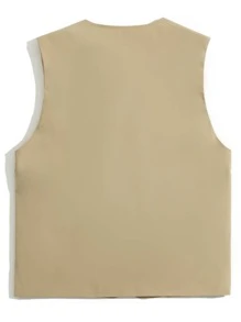 Manfinity Áo khoác Nam Đắp vá Túi Dây kéo Lá thư Đường phố - Màu Khaki - Xem 2