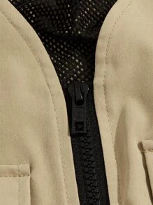 Manfinity Áo khoác Nam Đắp vá Túi Dây kéo Lá thư Đường phố - Màu Khaki - Xem 5