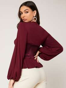 Modelyn Áo sơ mi nữ Viên lá sen Nút phía trước màu trơn Thanh lịch - Màu Tím - Xem 2