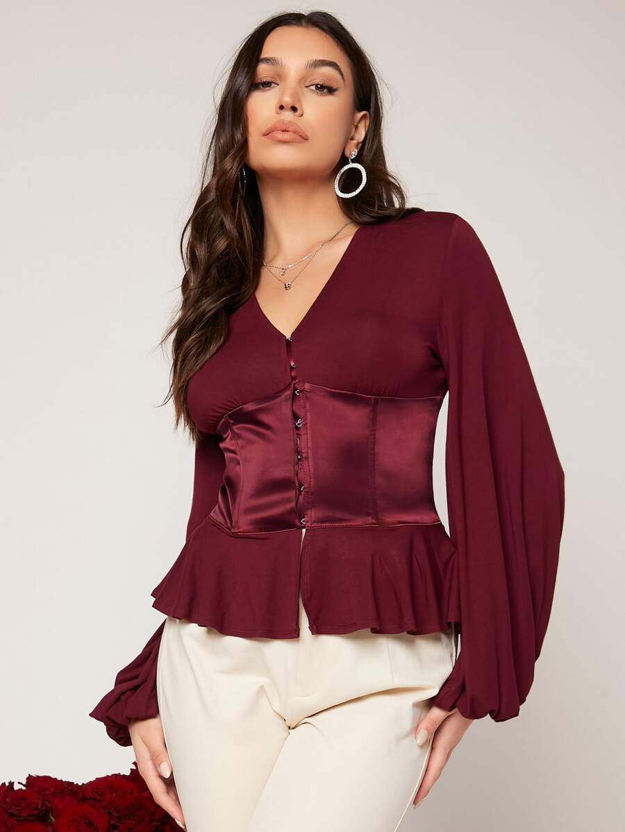 Modelyn Áo sơ mi nữ Viên lá sen Nút phía trước màu trơn Thanh lịch - Màu Tím - Xem 1