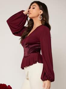 Modelyn Áo sơ mi nữ Viên lá sen Nút phía trước màu trơn Thanh lịch - Màu Tím - Xem 5