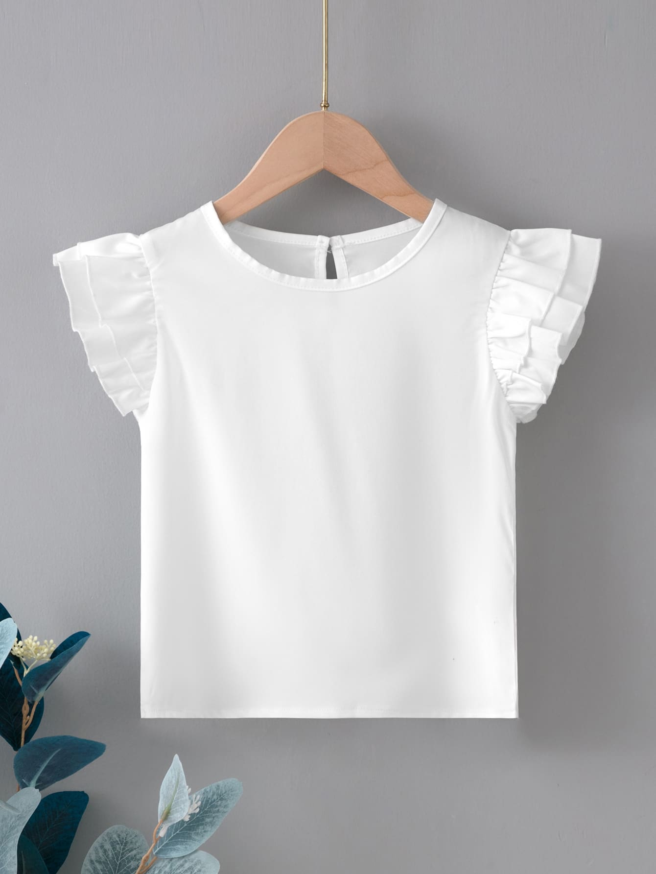 SHEIN Toddler Girls Butterfly Sleeve Keyhole Back Blouse - White - View 1