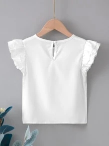 SHEIN Toddler Girls Butterfly Sleeve Keyhole Back Blouse - White - View 2