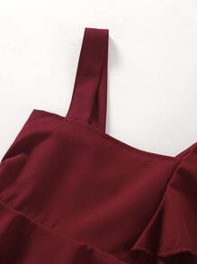 Toddler Girls Ruffle Trim Asymmetric Neck Peplum Blouse - Burgundy - View 4