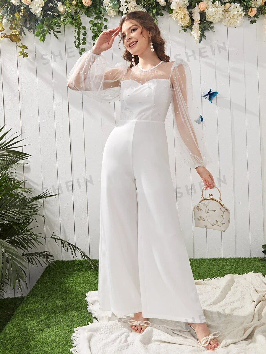 Modelyn Culottes Jumpsuit mit Dobby Netz Reißverschluss hinten