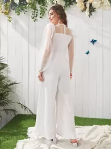 Modelyn Dobby Mesh Zip Back Culottes Jumpsuit - White - View 2