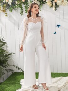 Modelyn Dobby Mesh Zip Back Culottes Jumpsuit - White - View 4